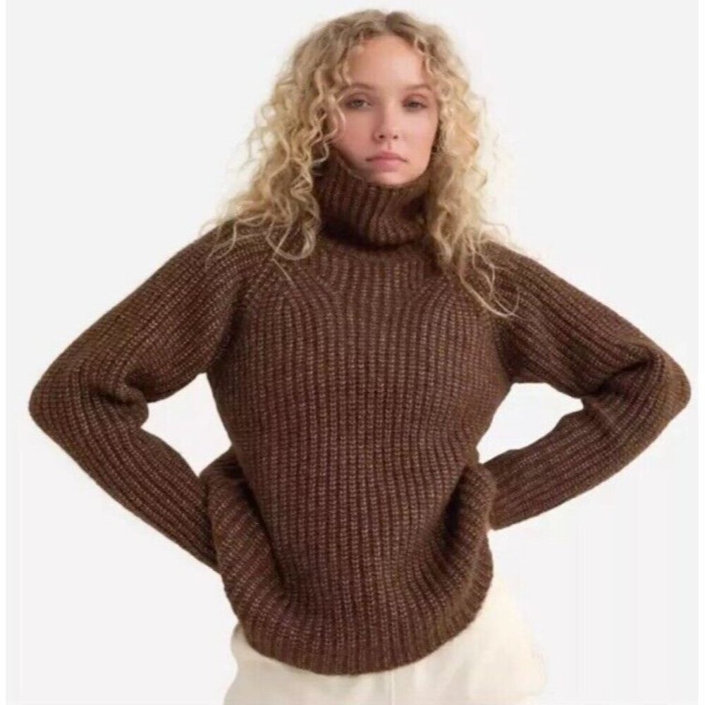 Mate the label Women Chunky Alpaca Turtleneck Sweater M/L Brown Organic Peru NEW